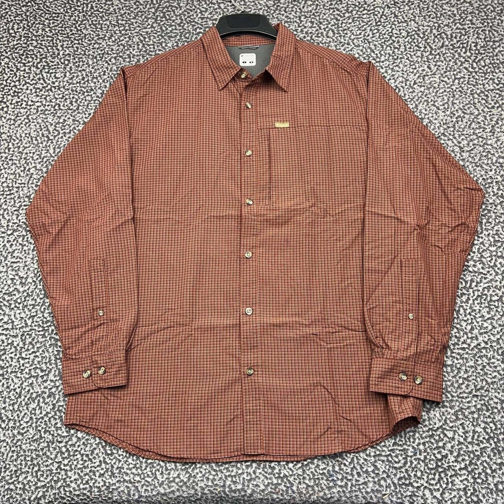 Columbia Button Up Shirt Men Large Brown Plaid Long Sleeve Utility Collared L